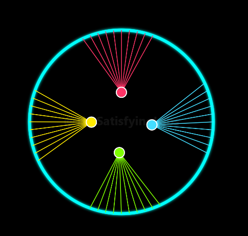 Line War mode: four balls, each with a fan of lines crossing the arena